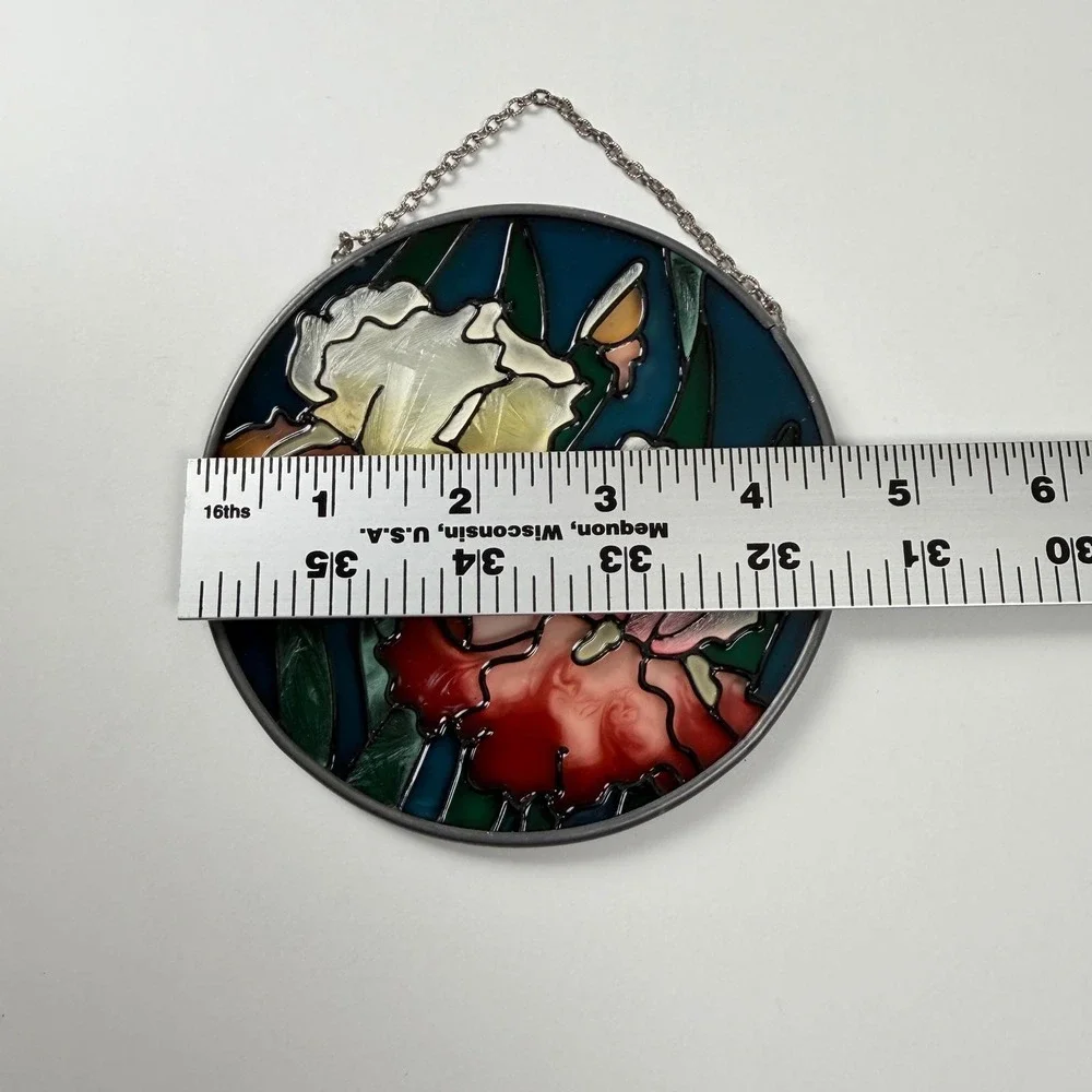 Joan Baker Designs Iris Floral Hand Painted Glass‎ Suncatcher Window Art